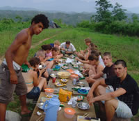 Belgian Scout troupe visit to China - sitting down to eat